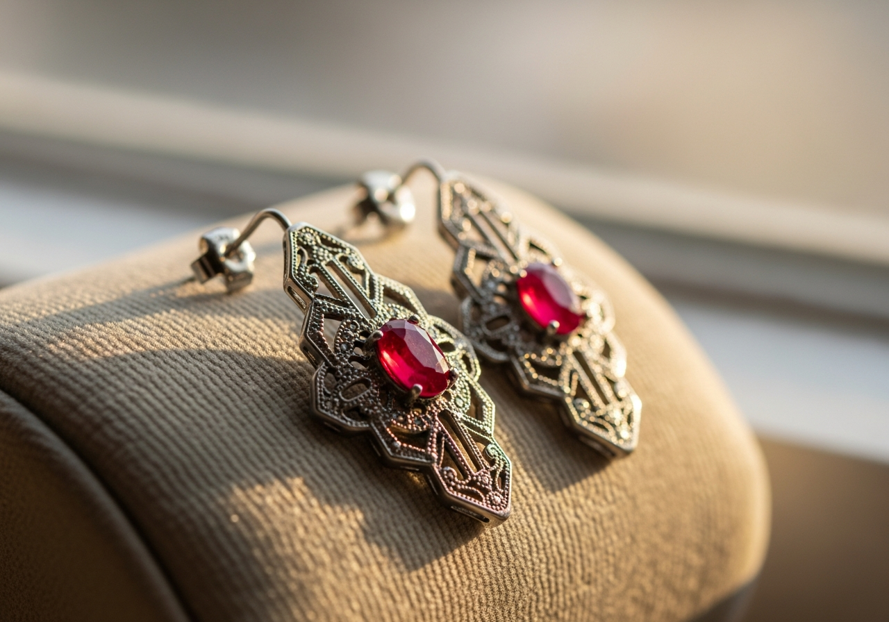 Boucles d'oreilles rubis style vintage